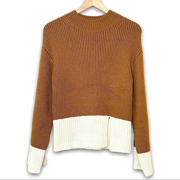VICTOR ALFARO Wool Blend Chunky Knit Wide Sleeve‎ Colorblock Mockneck Sweater XS - Picture 3 of 7